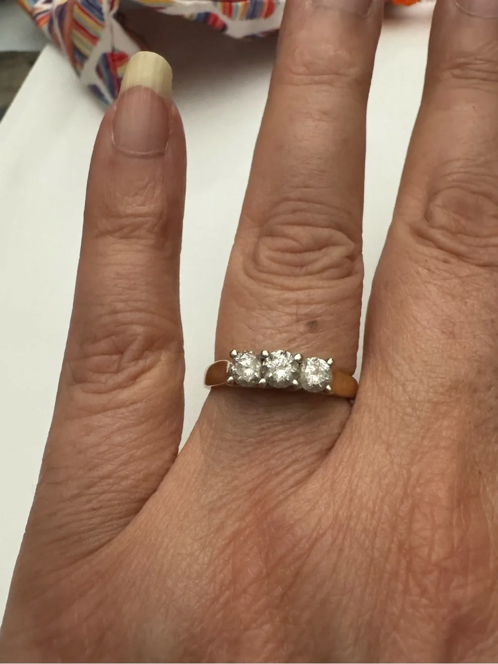Fine jewelry 14k gold, natural diamonds 3 stones past present and future